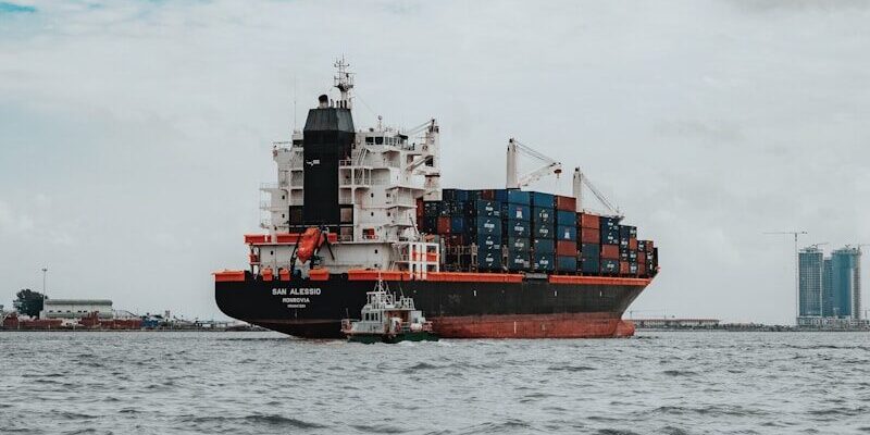 a large cargo ship in the middle of the ocean
