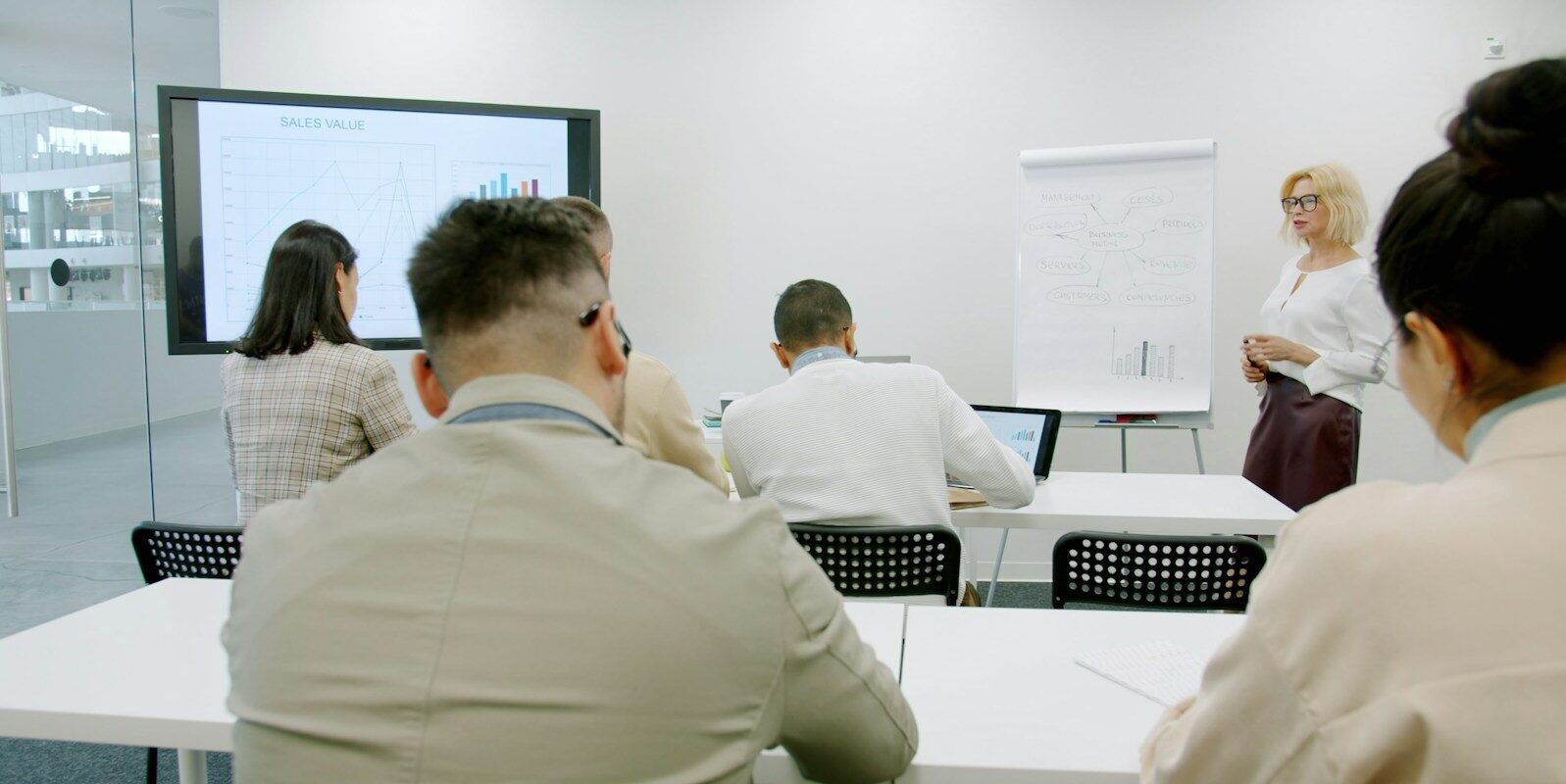Business people in a modern conference room during a presentation