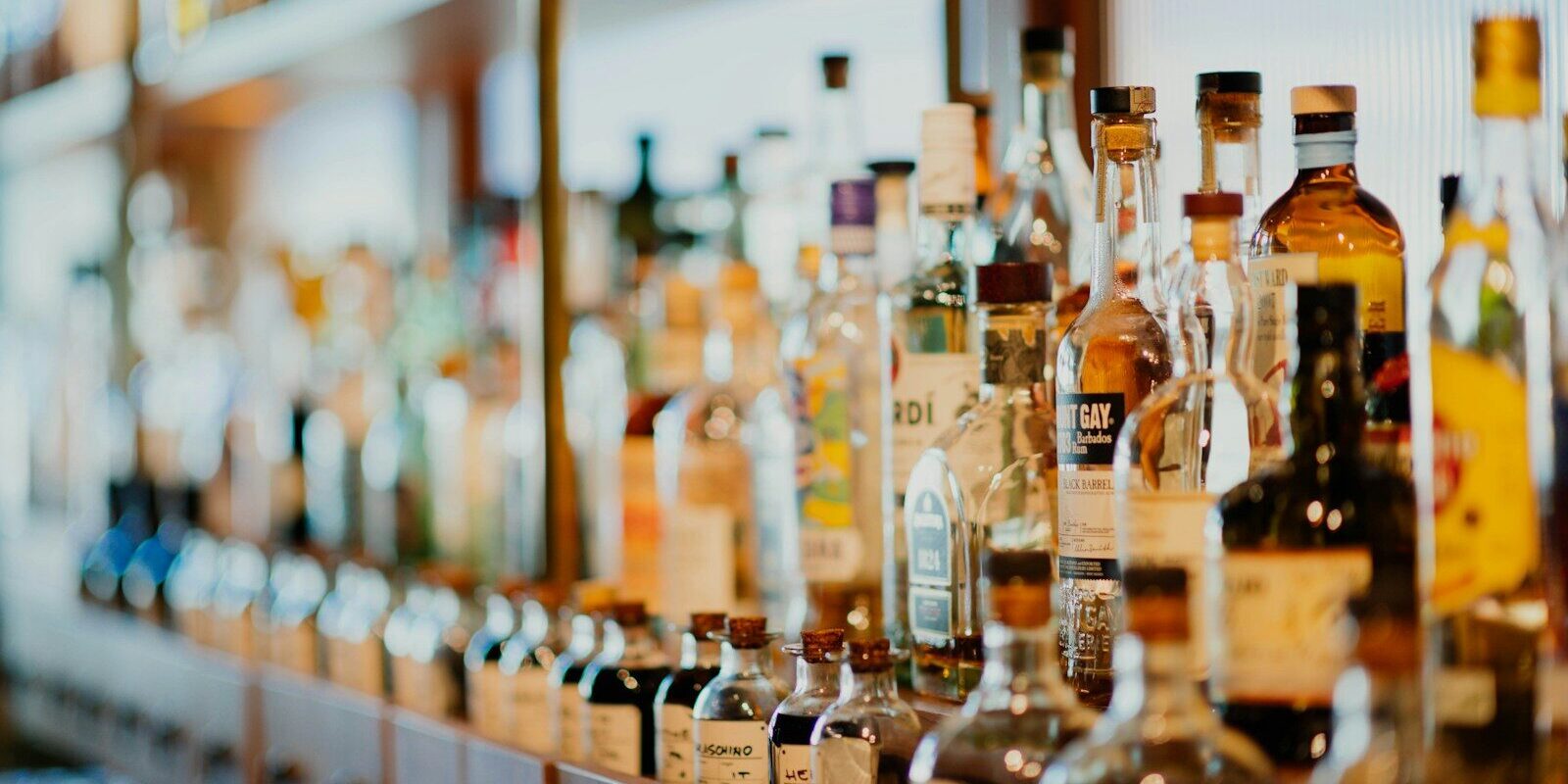 liquor bottles on rack